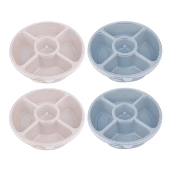 

4 Pack 11.25Inch Serving Trays with Lid - 4 Compartment Round Wheat Straw Candy and Nut Serving Container/Food Storage