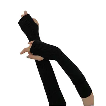 

Womens Winter Ribbed Knit Long Fingerless Gloves Over Elbow Arm Warmer Sleeve