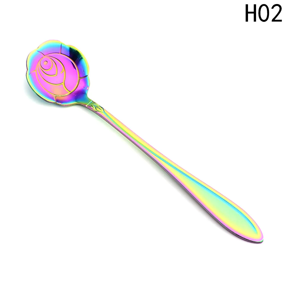 H02 1 шт.! Посуда из нержавеющей стали Радужный цветок кофейная ложка для перемешивания кольцо сахарная ложка для перемешивания барная ложка чайная ложка кухонный гаджет - Цвет: H02