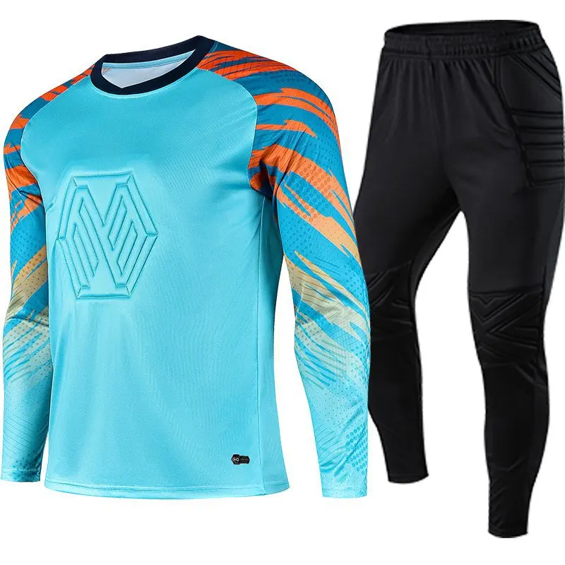 Soccer Jersey Men Kid Soccer Goalkeeper Uniform Protective Sponge Long Sleeve Football Training Goalkeeper Top Pants Custom
