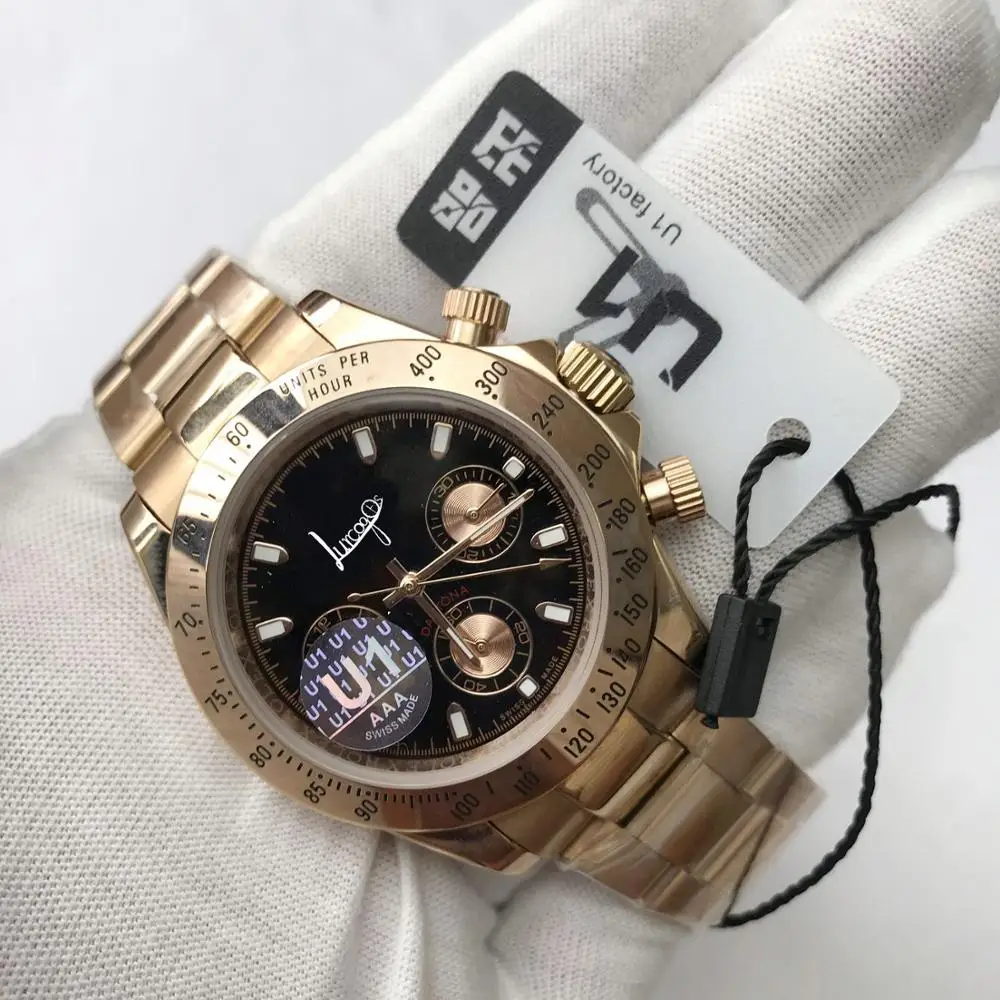 

Luxury brand watch men 39mm RLX DAYTONA automatic rose gold all small dials work sweeping OYSTER PERPETUAL Sapphire glass AAA