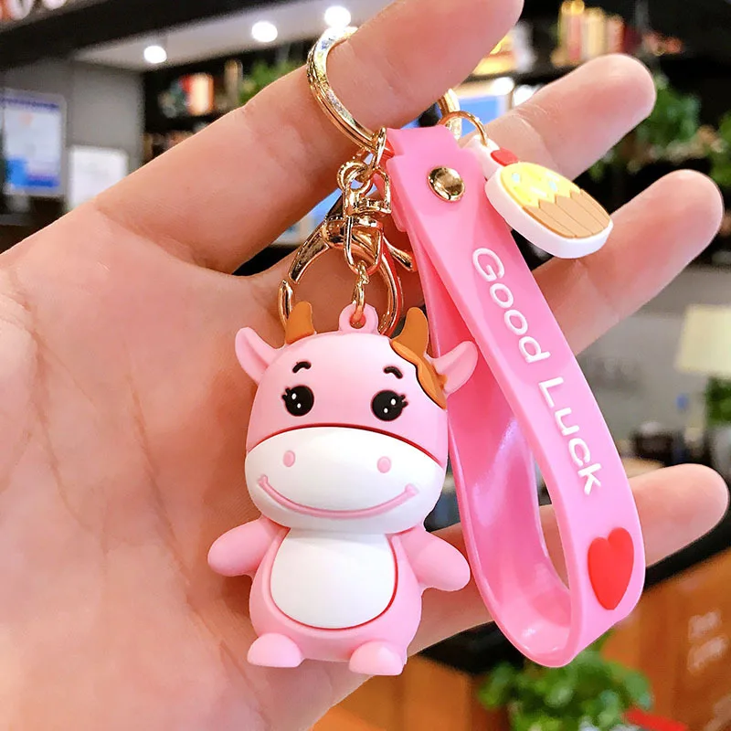 New Fashion Lovely Cow Keychain Charm Keychains for Women Bag Pendant  Jewelry Trinket Girls Car Key Ring Key Chain