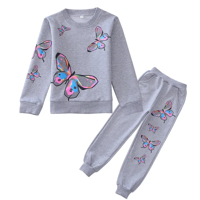 US $9.58 4-12Y Autumn Girls Set Casual Children Set Suits Butterfly Long Sleeve Shirt + Pants Fashion Girls 