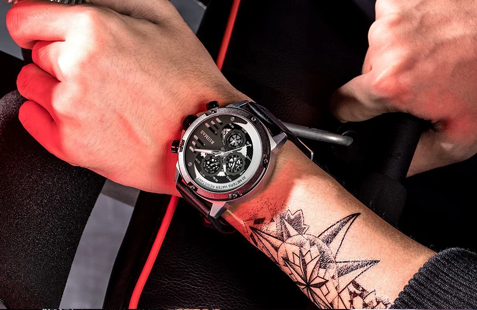 Брендовые мужские модные часы мужские спортивные водонепроницаемые кварцевые часы мужские повседневные кожаные военные часы наручные часы Relogio Masculino