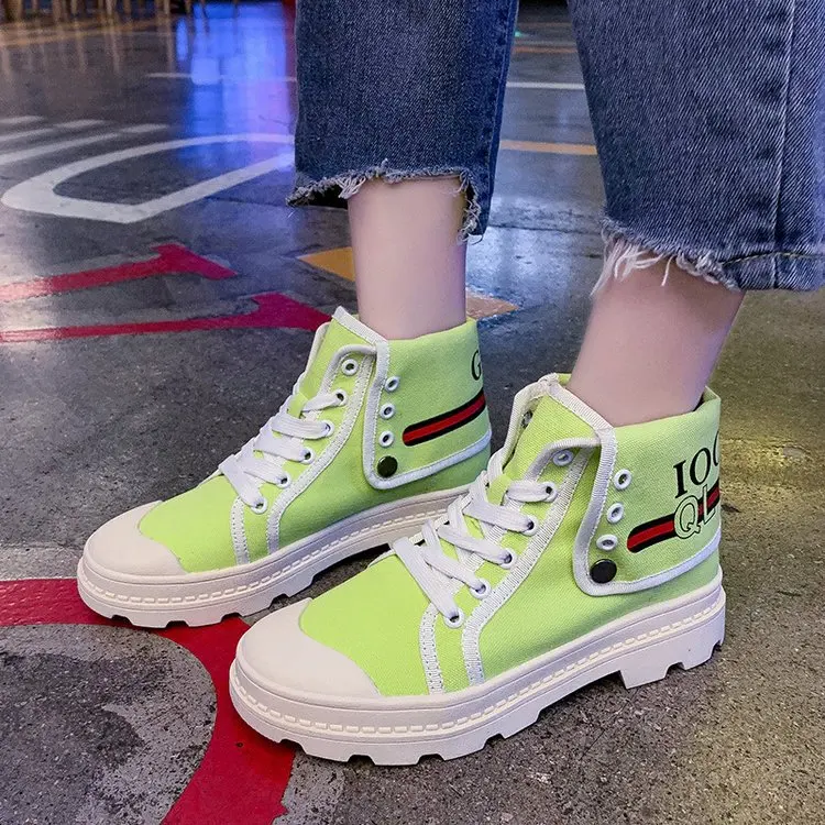 

2019 Summer New Style Canvas Shoes Women's Versatile Students Hight-top Rivet Shoes Lace-up Casual Shoes Women