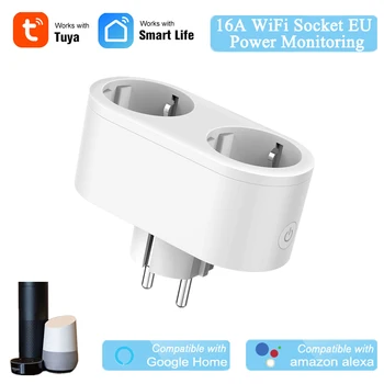 

Smart Life WiFi Socket 2 Plug Energy Monitoring Individual Control Wireless APP Control Alexa Compatible EU Smart Plug Timer