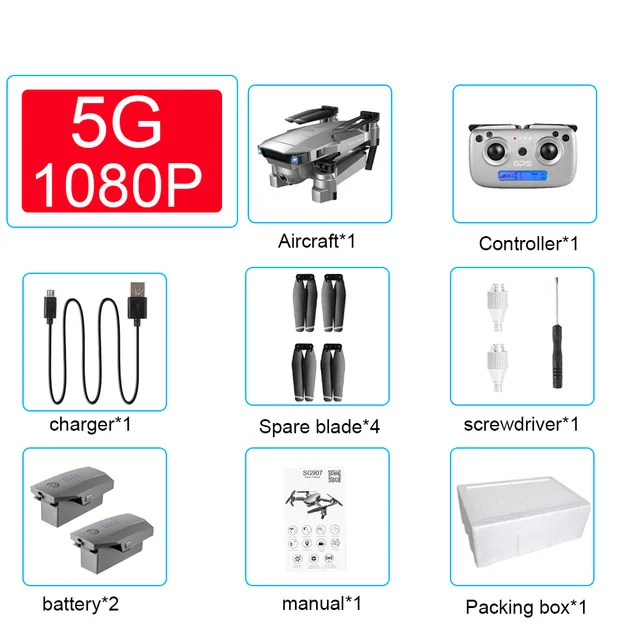 Drone SG907 HD drone GPS 4K 1080P 5G WIFI dual camera electronic anti-shake 50x zoom Quadcopter drone with camera VS E520S drone - Цвет: 1080p 2battery