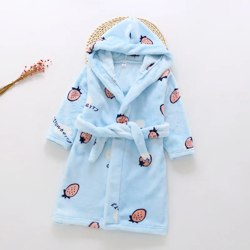 Новое поступление, зимние фланелевые пижамы для маленьких девочек, 18 цветов Теплая одежда для сна с капюшоном и рисунком для мальчиков детские коралловые бархатные халаты - Цвет: 05
