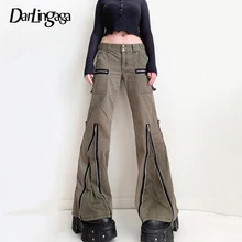 

Darlingaga Streetwear Y2K Vintage Punk Style Flared Jeans Denim Grunge Eyelet Low Rise Jeans 2000s Aesthetic Baggy Pants Female