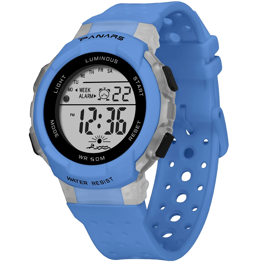 SYNOKE детские электронные часы спортивные красочные светодиодные водонепроницаемые Лидирующий бренд наручные часы дышащий перфорированный ремешок для детей подарок - Цвет: Blue