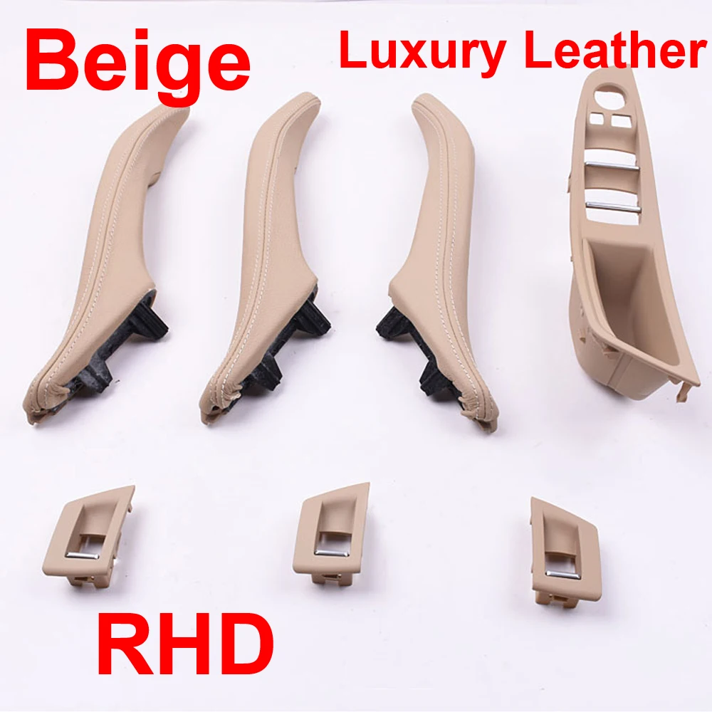 Luxury Leather Right Hand Drive RHD For BMW 5 series F10 F11 520 525 Beige Car Interior Door Handle Inner Panel Pull Trim Cover |