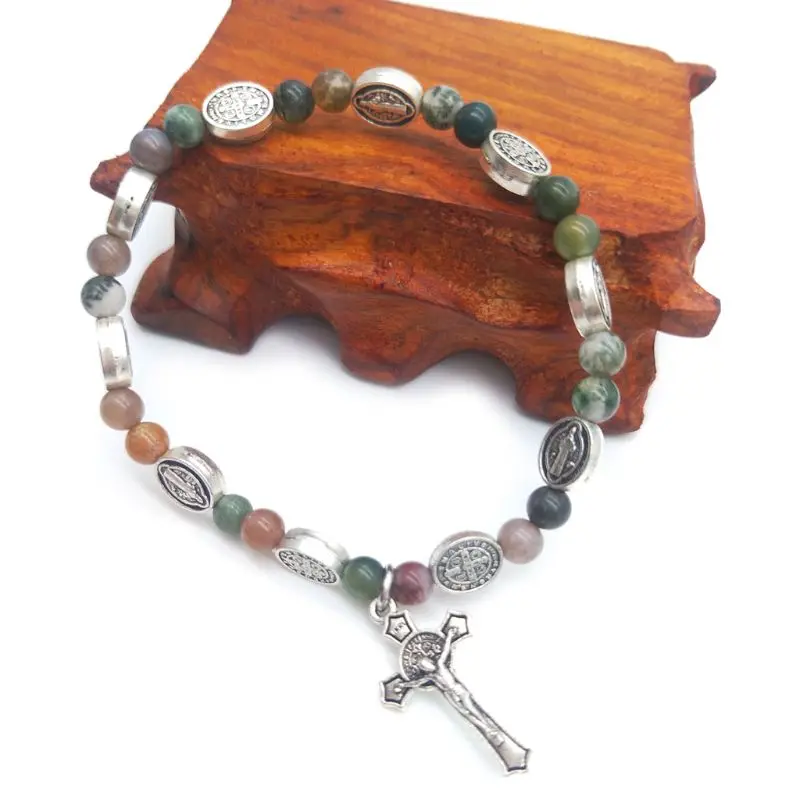 Натуральный камень, агат, статуя, крест, бусины, ручная тесемка, нитка, браслет, церковный подарок E65B