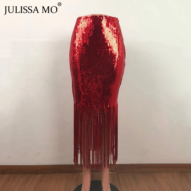 Julissa mo, Блестящие Блестки, сексуальные длинные юбки с кисточками, женская зимняя облегающая юбка с высокой талией, юбки для вечеринок в ночном клубе, jupe femme