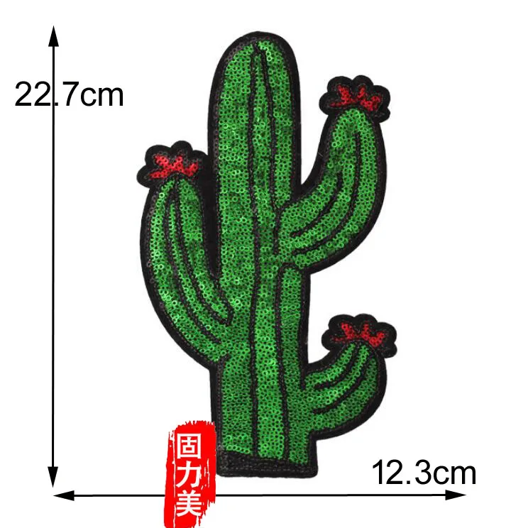 1 шт. большие зеленые растения кактусы кактус патчи с красным цветком железа на патч с блестками