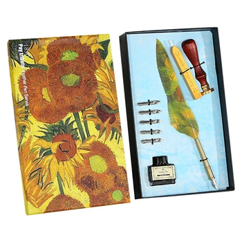 

Art Home Accessories Gift Portable For Calligraphy Writing Faux Feather Ink Signature Stationery Antique Dip Pen Set