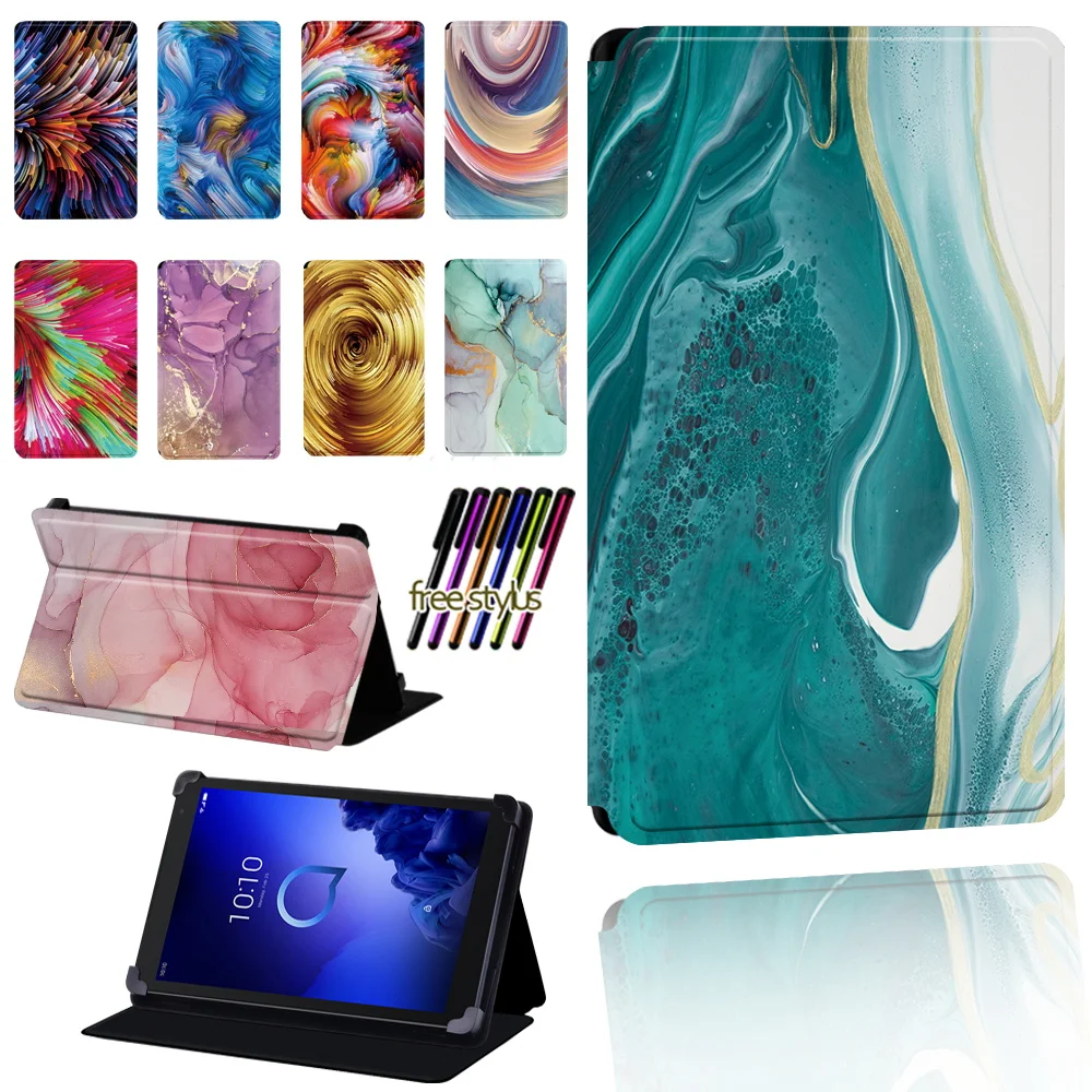 

Watercolor Pattern Tablet Case for Alcatel 1T 7 10/3T 8 10/A3 10 Tablet Foldable Anti-fall Protective Case Cover + Pen