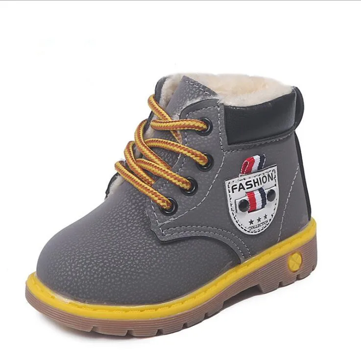

Winter Children's Martin Boots Plush Warm Shoes New Fashion Leather Kids Casual Shoes Outdoor Snow Boots For Girls Boys Toddler