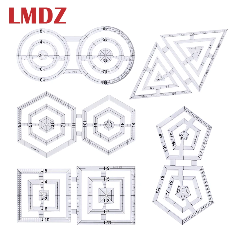LMDZ 1Pcs Transparent Acrylic Patchwork Rules Sewing Parts Twin Ruler Quilting Rules Double-Pentagon and Double Circle Ruler
