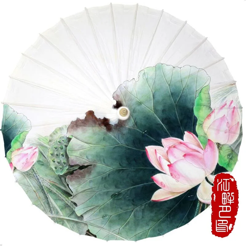 JPY зеленый пруд с маслом в виде цветка, бумажный зонтик для танцев, детский бумажный зонтик, украшение для конференций, висячий бумажный зонтик
