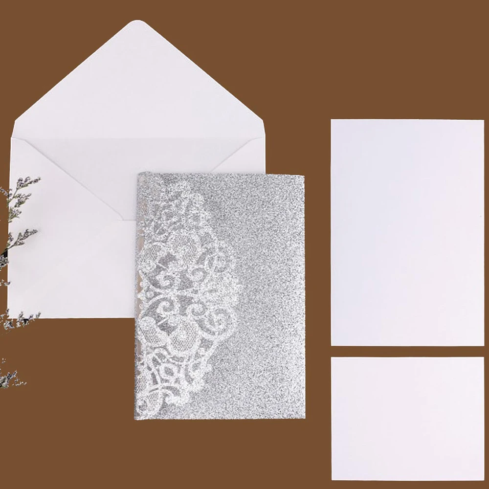  10PCS Bowknot Glitter Invitations European Style Laser Cut Wedding Invitations Holiday Greeting Car - 4000141389592