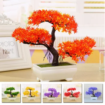 

Artificial Potted Plant Bonsai Small Tree Pot Guest-Greeting Pine Fake Flowers Home Ornament Office Hotel Table Garden Decor