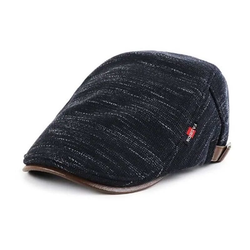 XEONGKVI корейский добавить бархат флис шляпа козырек осень зима теплый бренд Snapback хлопковые шапки для мужчин среднего возраста вязаная шапка - Цвет: dark blue