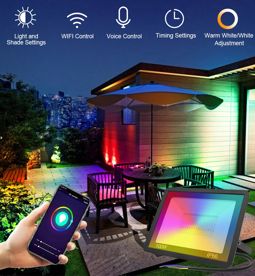 outside security lights Flood Light Led 30W 50W 100W Tuya Wifi Led Spotlight Outdoor Garden Lighting RGB+CW+WW App Voice Control by Alexa Google Home remote control flood lights