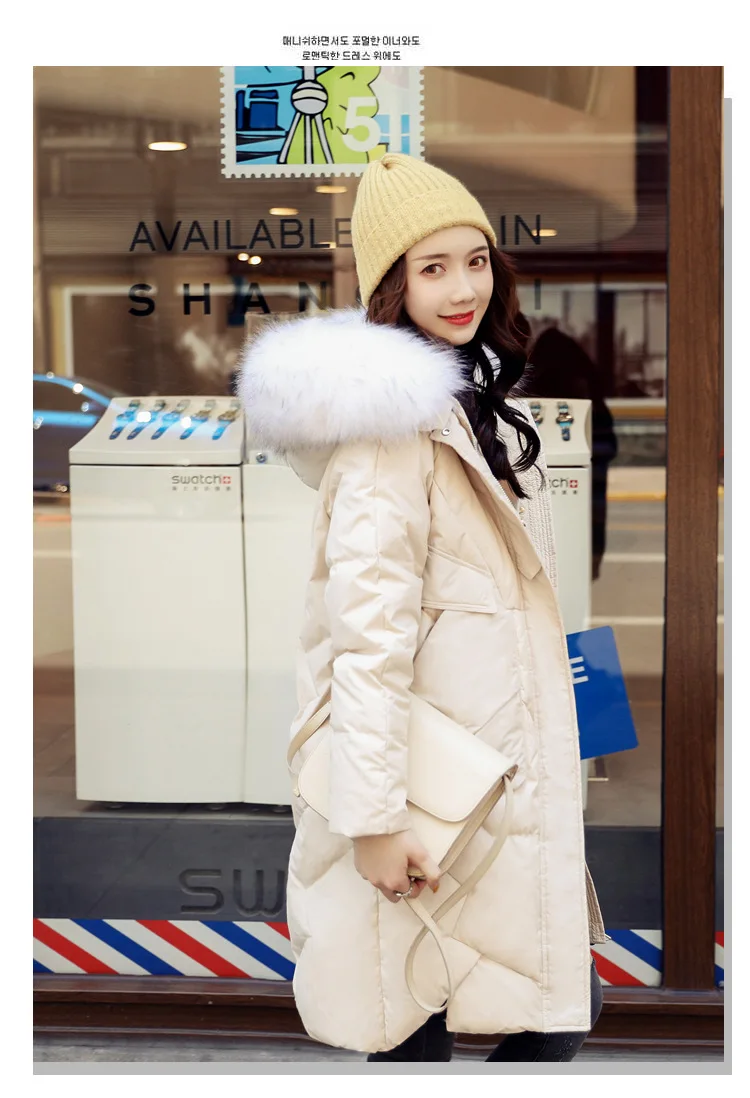 TopFurMall)European Women Parkas Down Coats Jackets Real Raccoon Fur Hoody Lady Long Outwear Overcoat LF9162