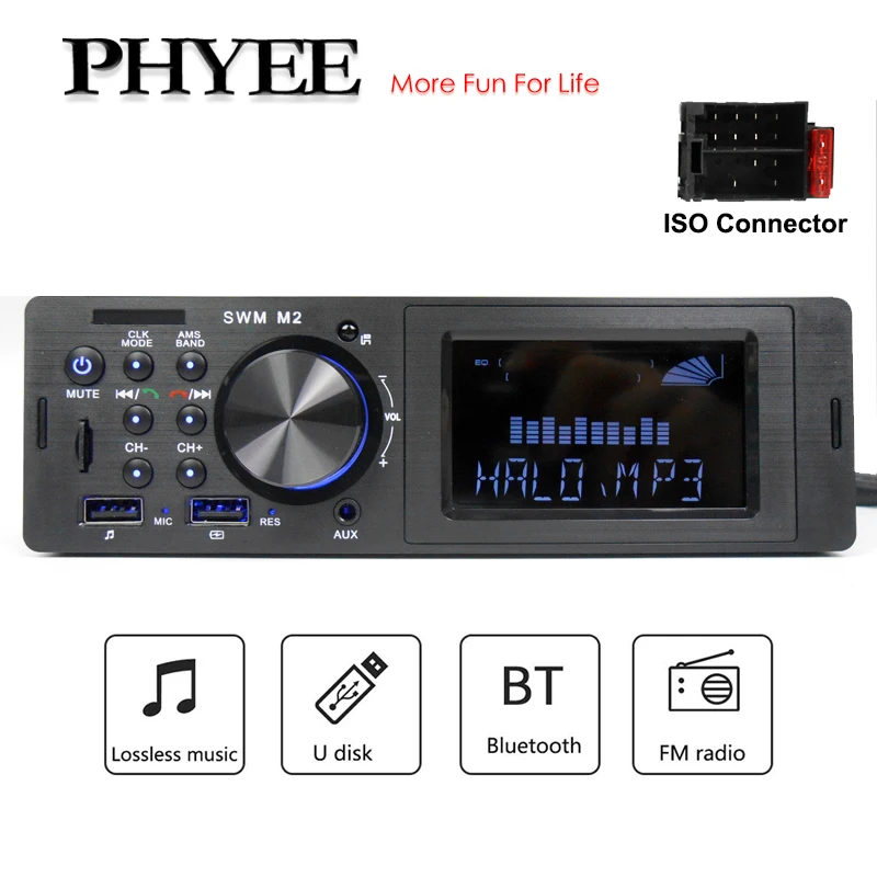 US $20.14 Car Radio Bluetooth 1 Din Audio MP3 Player Handsfree A2DP USB Charging TF AUX 3 Inch VA Screen Stereo System Head Unit PHYEE M2