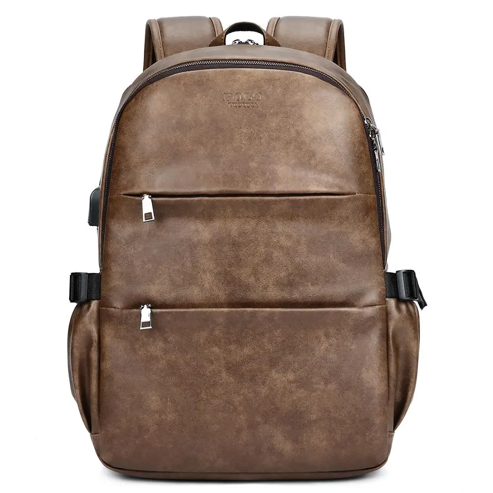 brown VICUNA POLO, кожаный водонепроницаемый высококачественный мужской школьный рюкзак в студенческом стиле, сумка для ноутбука с usb зарядкой, деловой рюкзак для мужчин - Цвет: brown