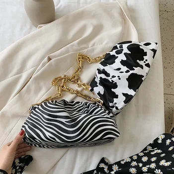 

2020 New Zebra Patten Shoulder Bags for Women Metal Chains Day Cluthes for Party Fashion Cloud Shape Cow Print Women Handbags