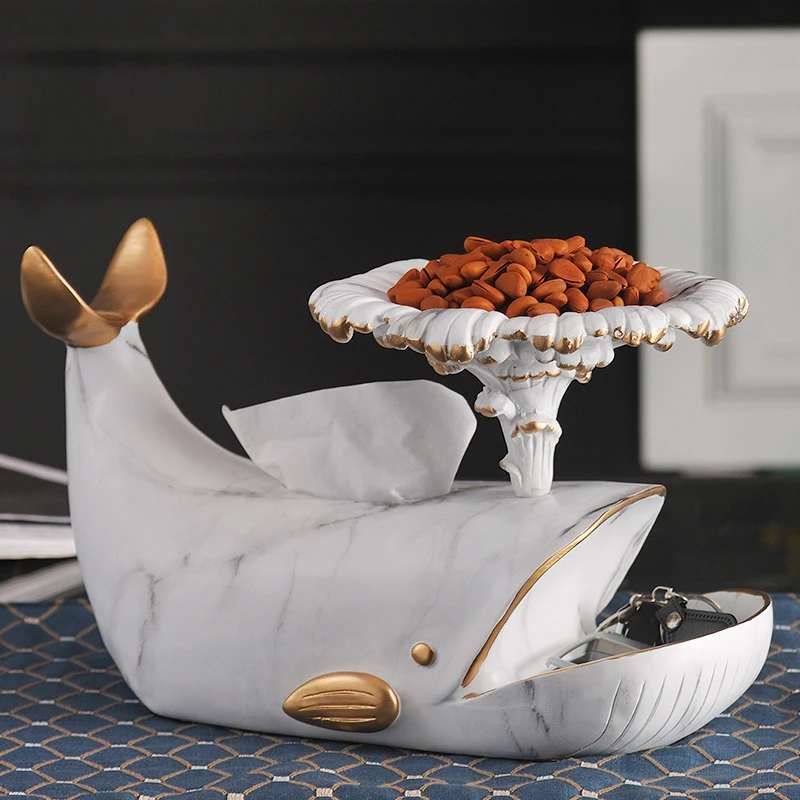 

Modern Water Spray Whale Marble Texture Sculpted Figure Table Ornaments Fruit Tray Storage Tissue Box Home Decor Accessories