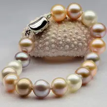 Очаровательный 9-10 мм круглый Южное море многоцветный жемчужный браслет 7,5-8 дюймов Серебро S925