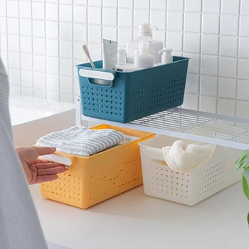 

3Pcs Stuff Plastic Storage Baskets for Classroom or Home Use Stackable Mesh Plastic Baskets with Grip Handles