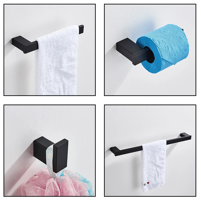 Черный набор аксессуаров для ванной комнаты, крючок для халата, вешалка для полотенец, барная полка, держатель для бумажной ткани, держатель для зубной щетки, аксессуары для ванной комнаты