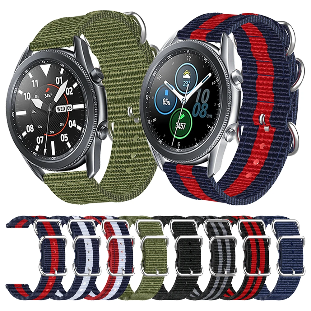 Ремешок нейлоновый для Samsung Galaxy Watch 3 45 мм 41 тканевый браслет с кольцевой пряжкой 46