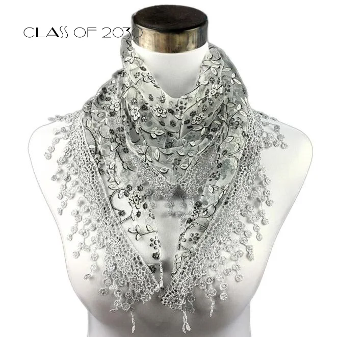 

Fashion Lace Tassel Sheer Floral Print Mantilla Women Scarf Shawl Solid Autumn Winter Scarf for Women Ladies Elegant shawl sjaal