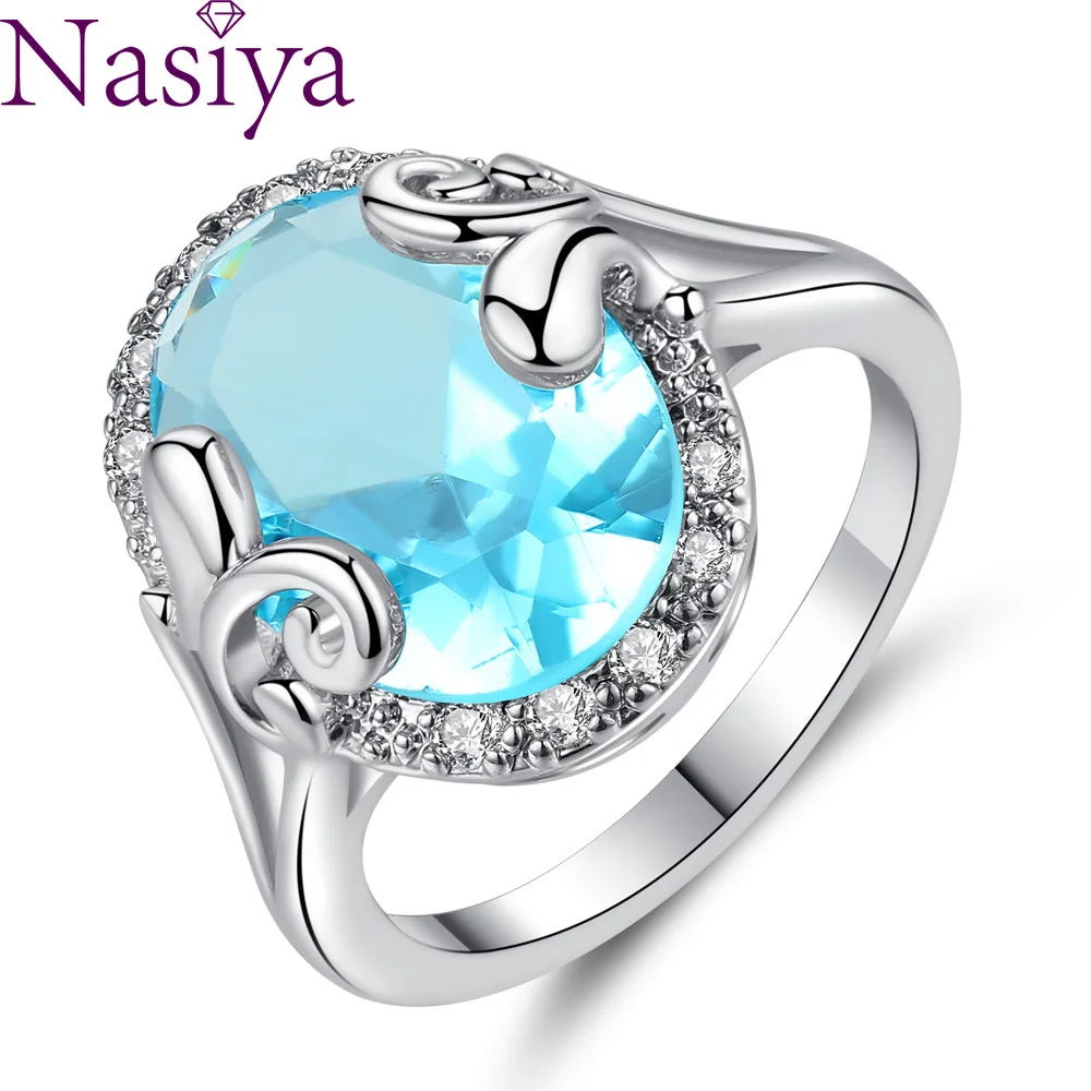 

2Pcs Goose Egg Diamond Ring Created Blue Topaz Ring For women Girls lady Anniversary Wedding Party Gift