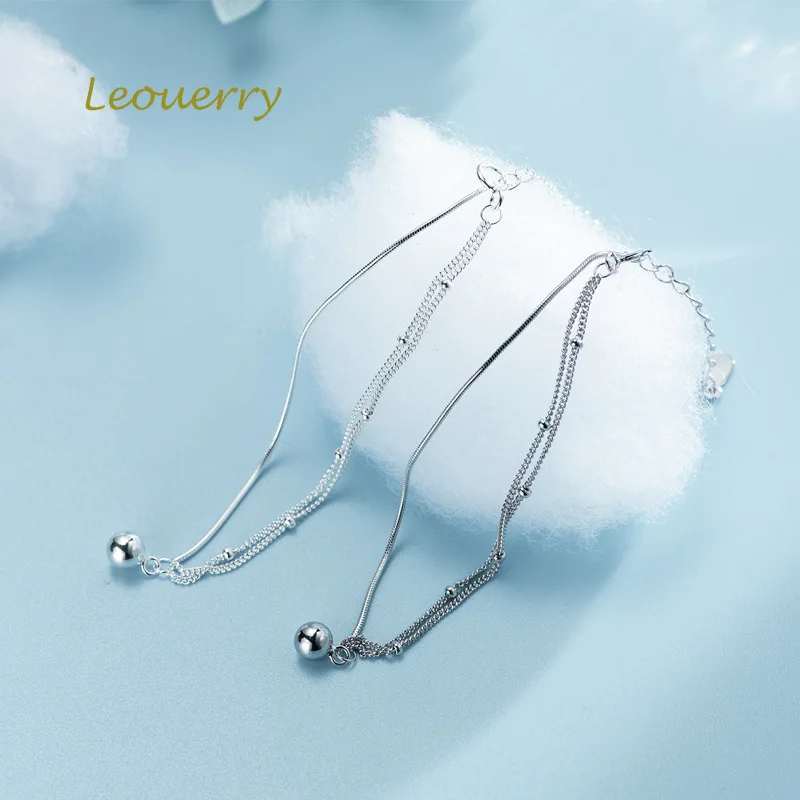 Leouerry, 925 пробы, серебряный, односторонний, двойной слой, цепочка, бусины, браслеты для женщин, минималистичные, серебряные ювелирные изделия, Pulsera Bijoux