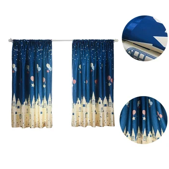 

Living Room Curtains Rod Pocket Polyester Curtain Window Decoration Semi Blackout Shade Castle Printed Draper
