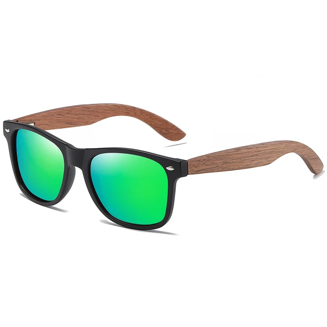 GM Brand Walnut Wooden Polarized Men's Sunglasses Square Frame Sun glasses Women Sun glasses Male Oculos de sol Masculino S7061h Green
