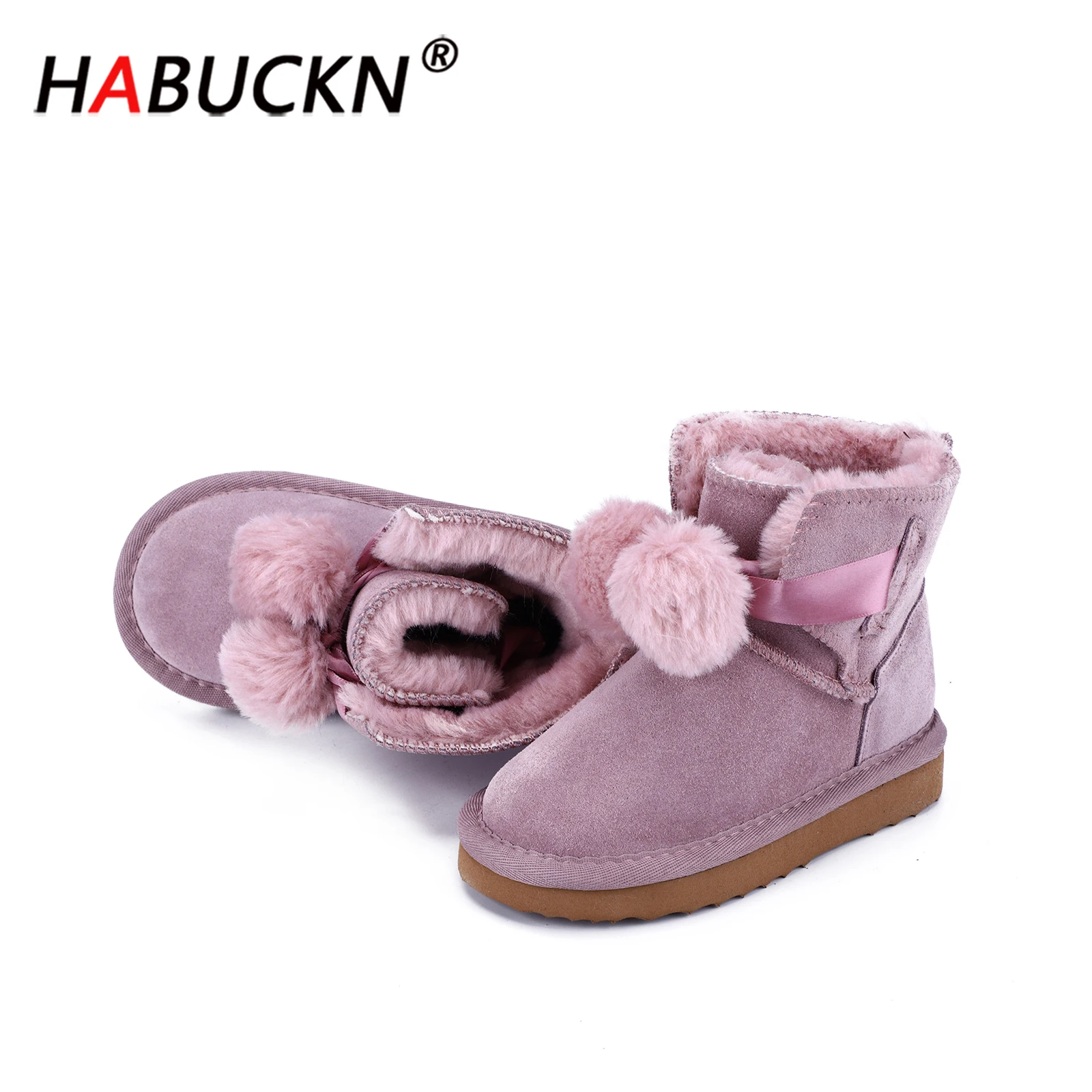 HABUCKN качественные детские зимние сапоги из натуральной кожи теплые красивые