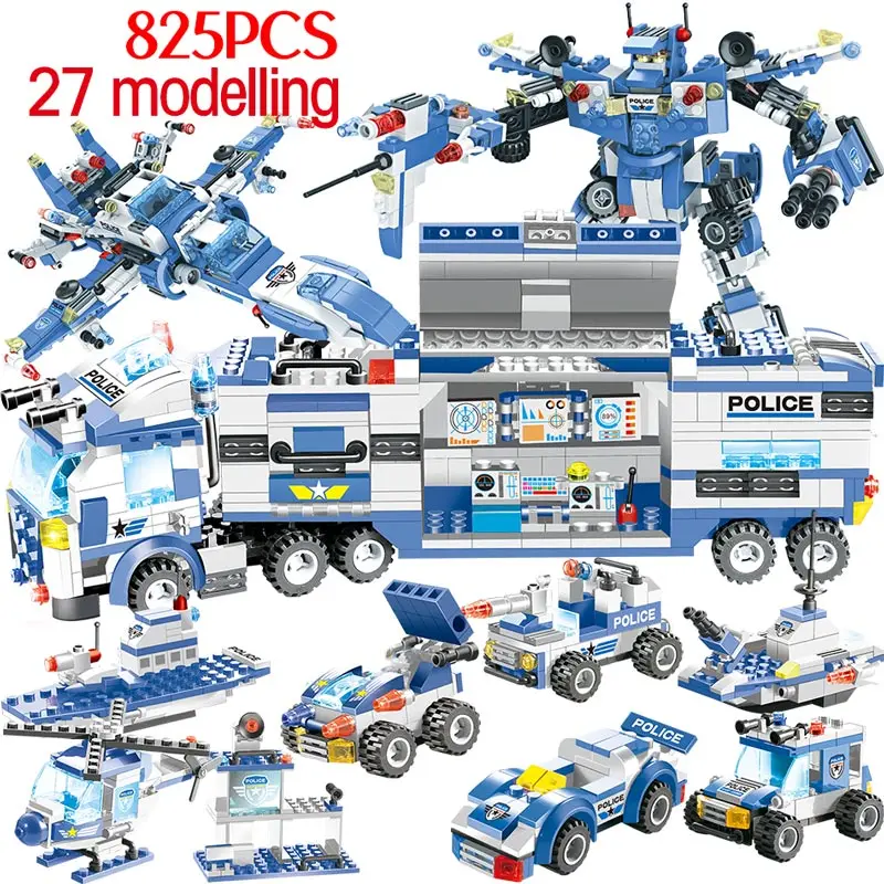 Buy SWAT Series Building Blocks Compatible Legoed City Police Station Vehicle Car Helicopter Aircraft Carrier Robot Bricks Boys Toys