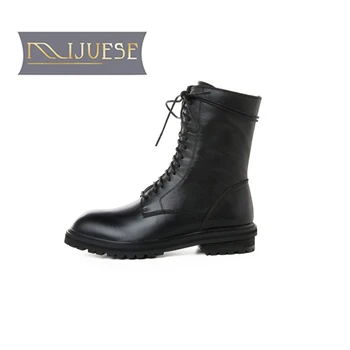 

MLJUESE 2021 women ankle boots soft Split Leather winter zippers short plush low heels round toe women riding boots