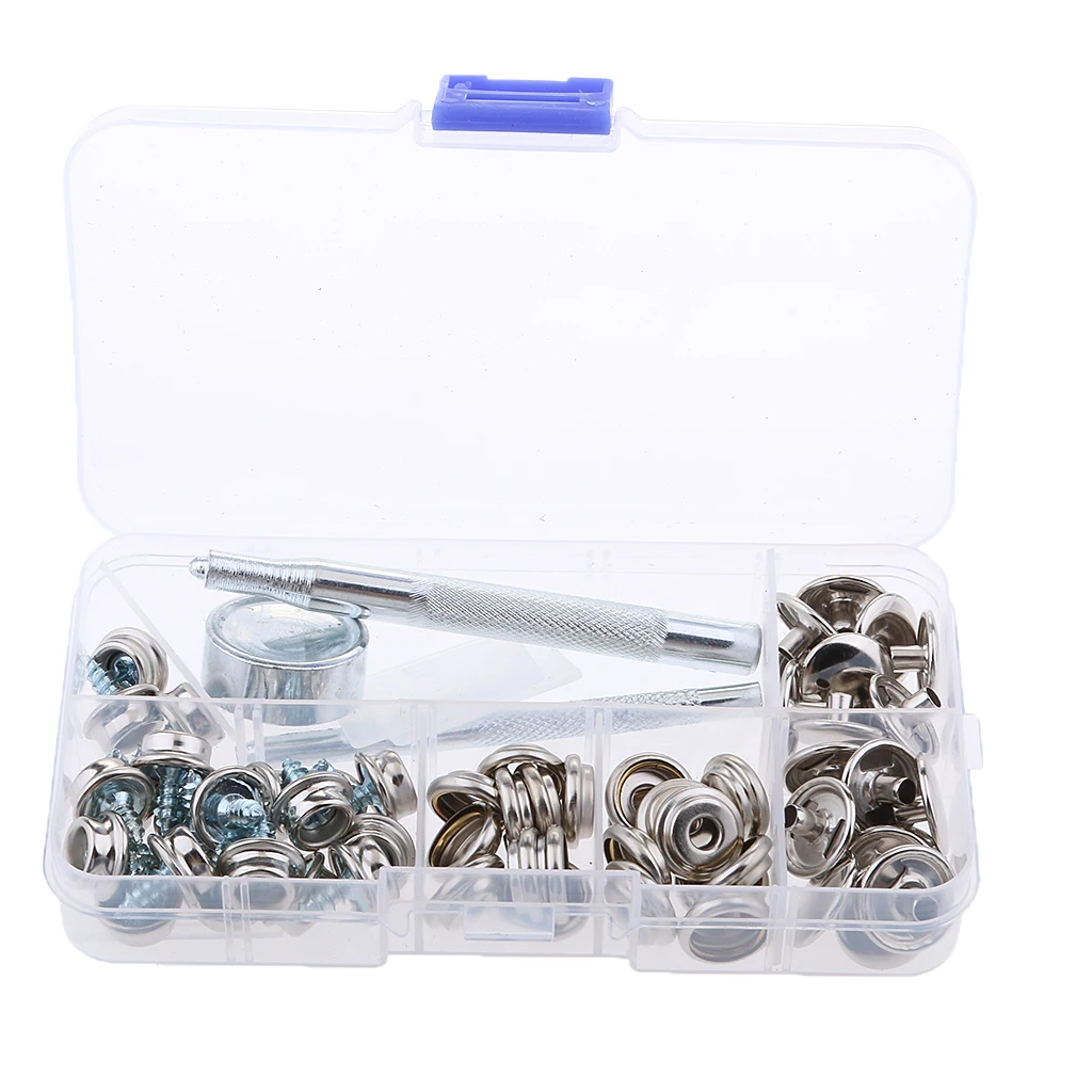 63Pcs Boat Marine Cover Fastener Snap 3/8'' Screw Kit W/ Installation Tool