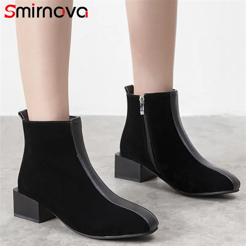 

Smirnova new arrive 34-48 size 2020 winter autumn boots for lady round toe shoes dress black boots hot fashion ankle boots