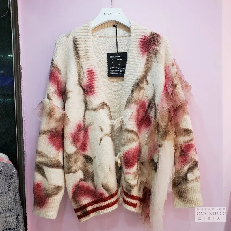 

Korean Style Single Breasted Cardigans Womens Sweaters 2020 Autumn Winter V-Neck Long Sleeve Fashionable Printed Knitwear