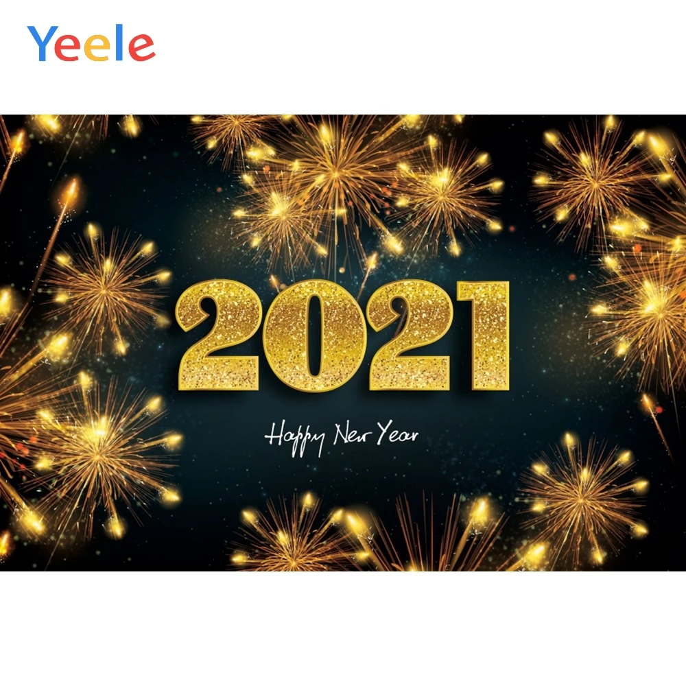 

Christmas Backdrop 2021 Happy New Year Golden Fireworks Background Photography Backdrops For Photo Studio Vinyl Photophone Props