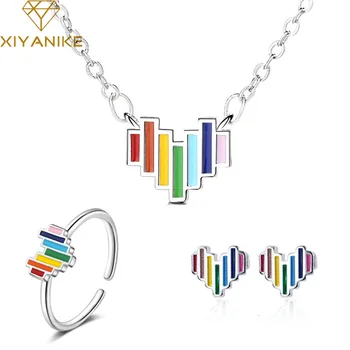 

XIYANIKE 925 Sterling Silver Prevent Allergy Jewelry Sets for Women Creative Colorful Rainbow Necklace Earring Ring Party Gifts