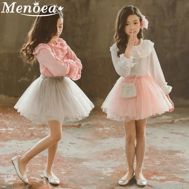 

Menoea Girls Chiffon Shirt Sets 2019 Autumn Large Children Mesh Skirt Princess Dress 2PCS Spring Female Baby Tide Kids Suit